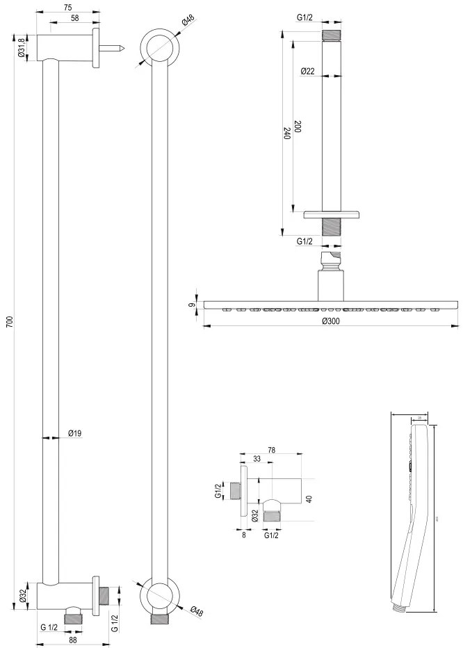 Brauer Chrome Carving thermostatische inbouw regendouche met 3 standen handdouche, plafondarm, glijstang en hoofddouche 30cm set 72 chroom