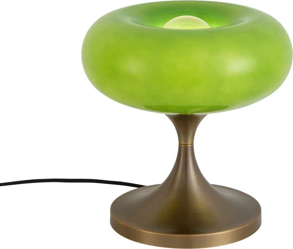 Retro tafellamp donker brons met groene glazen kap 31cm - Glaze