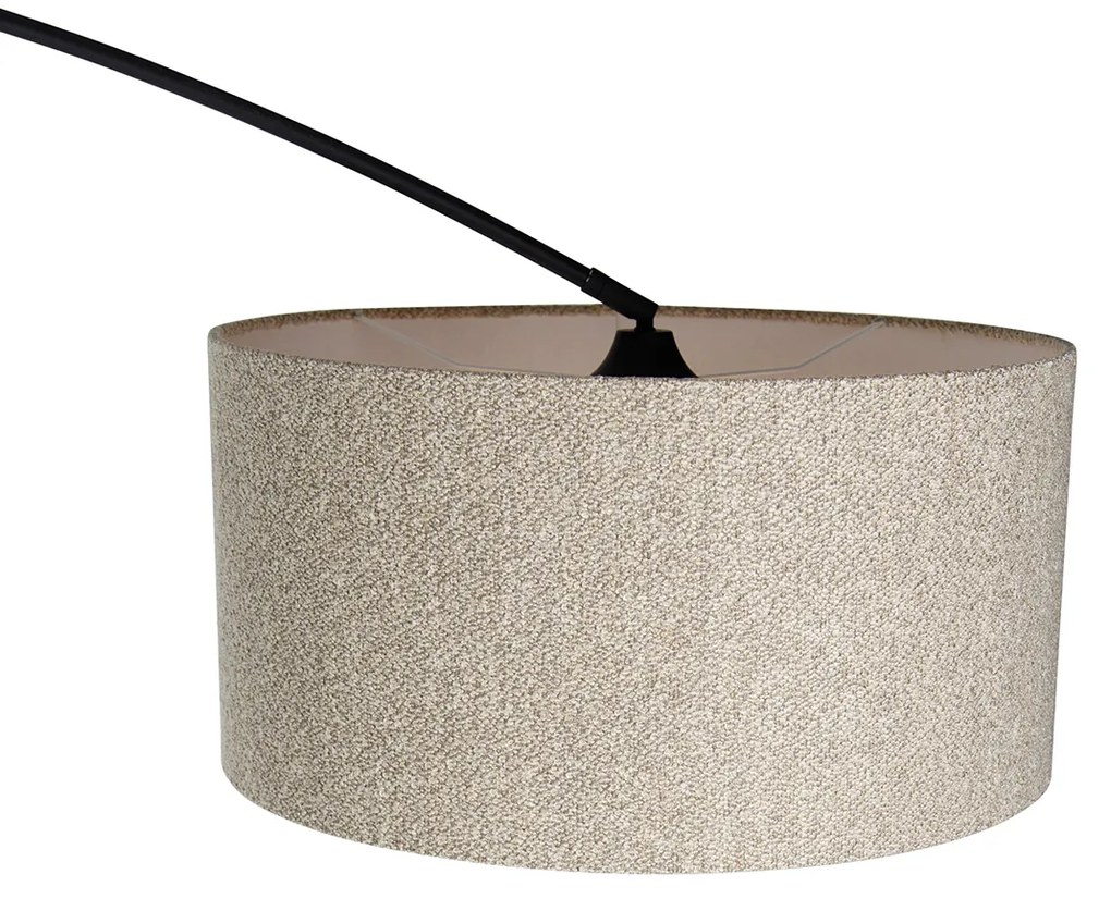 Moderne booglamp zwart met boucle kap taupe 50 cm - XXL Modern E27 rond Binnenverlichting Steen / Beton Lamp