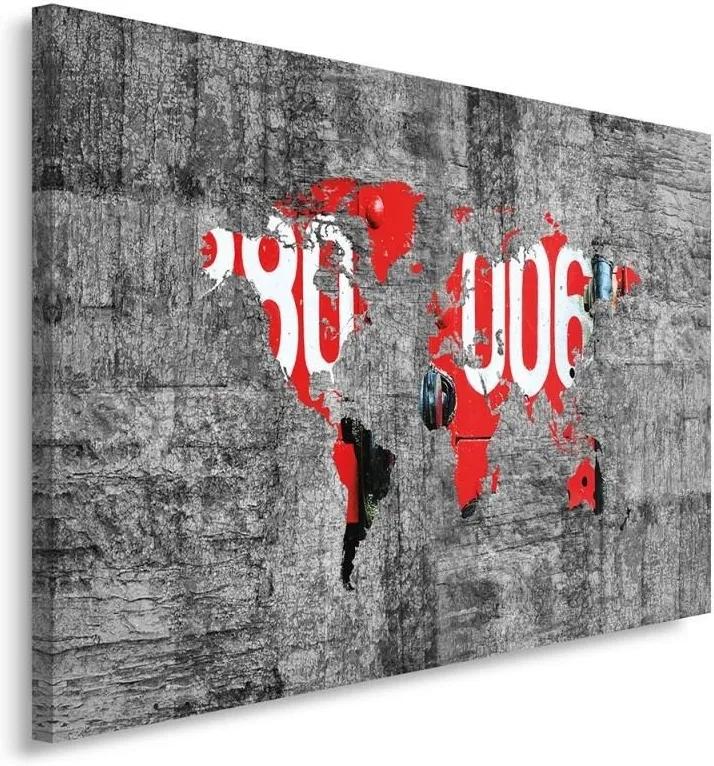 Schilderij - Wereldkaart, rode wereld in cijfers