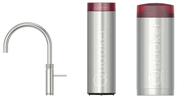 Quooker Fusion Round kokendwaterkraan - draaibare uitloop - Combi+ incl. Cube reservoir - Warm / kokend / bruisend / gefilterd water - RVS 22+FRRVS-CUBE