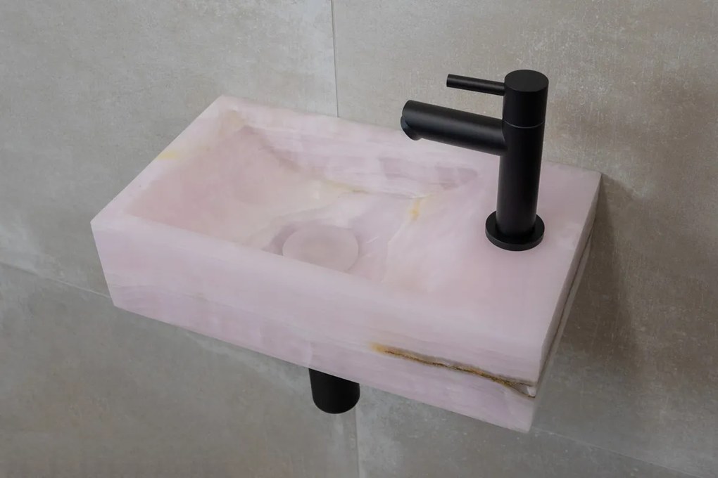 Saniclear Pink Onyx fonteinset met rechte kraan in mat zwart