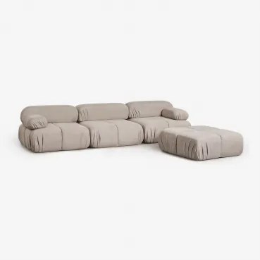 3-delige Modulaire Bank En Bouclé Poef Vacuüm Verpakt Kendall Bouclé Chocoladebruin - Sklum