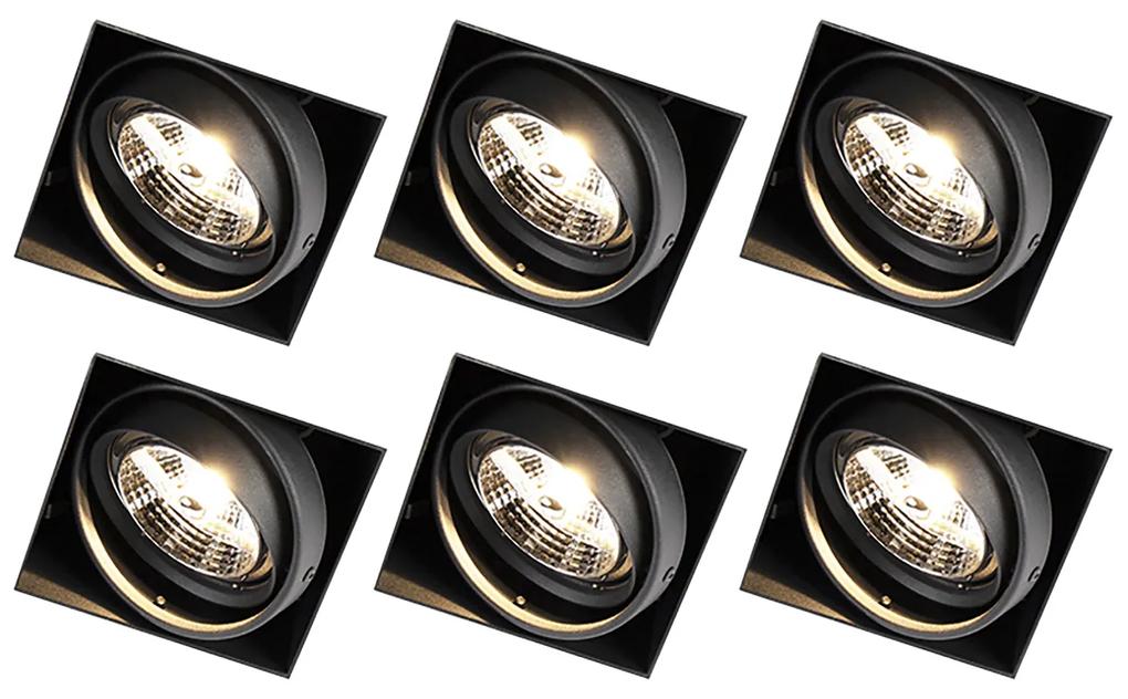 Set van 6 inbouwspots zwart GU10 AR70 trimless - Oneon Modern GU10 vierkant Binnenverlichting Lamp