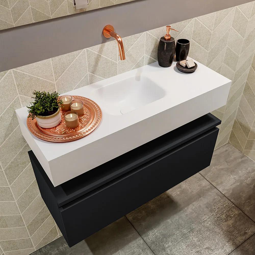 Mondiaz Andor toiletmeubel 80cm mat zwart met witte wastafel midden zonder kraangat