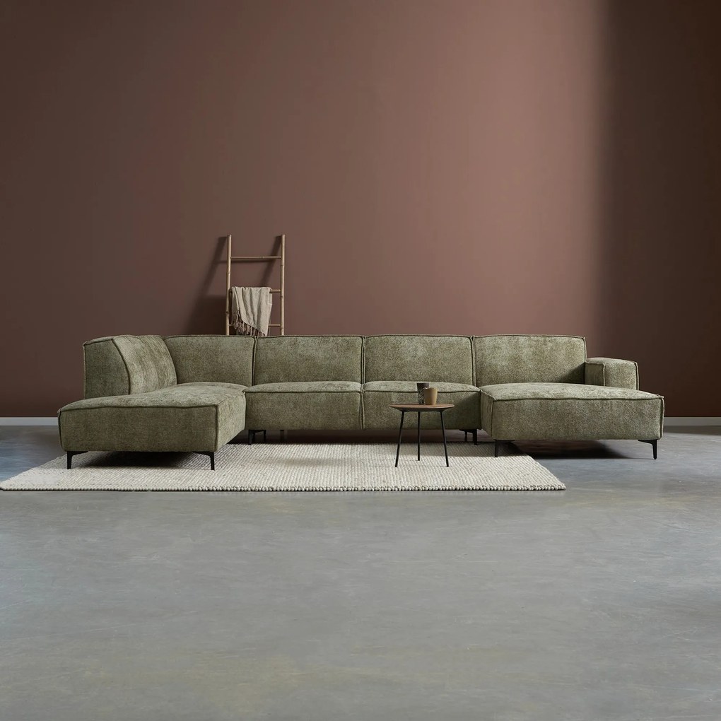 PEPP Interiors River Moderne U-bank Groene Stof Chaise Longue Rechts