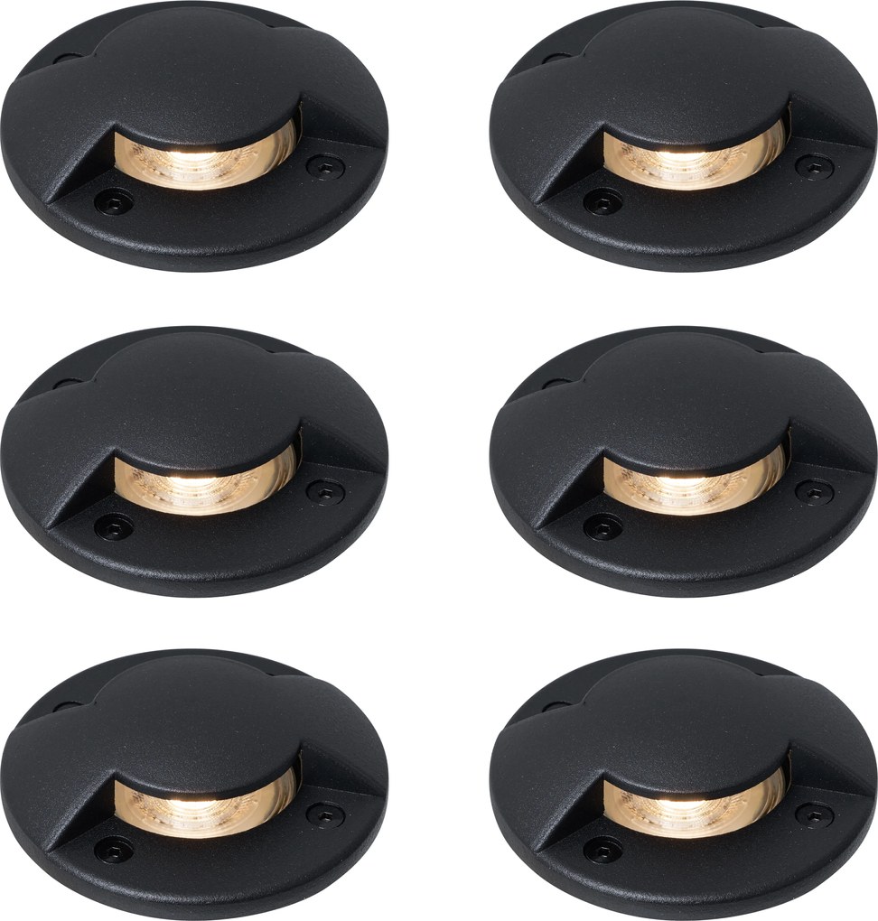 Set van 6 moderne grondspots zwart GU10 50mm 2-lichts effect IP65 - Cellar