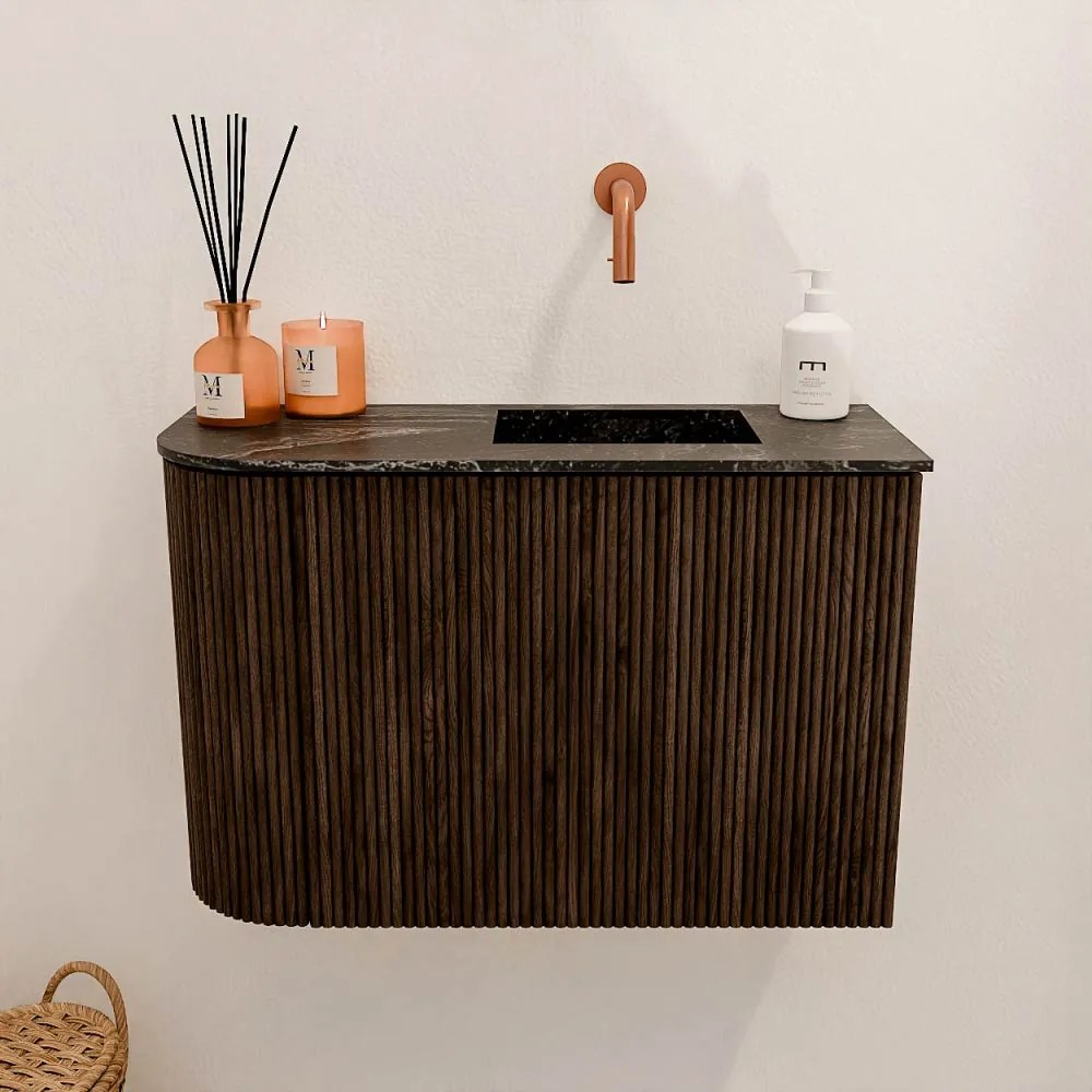 Mondiaz Joya DLux 60cm toiletmeubel ronding links walnut met wastafel faye rechts zonder kraangat lava