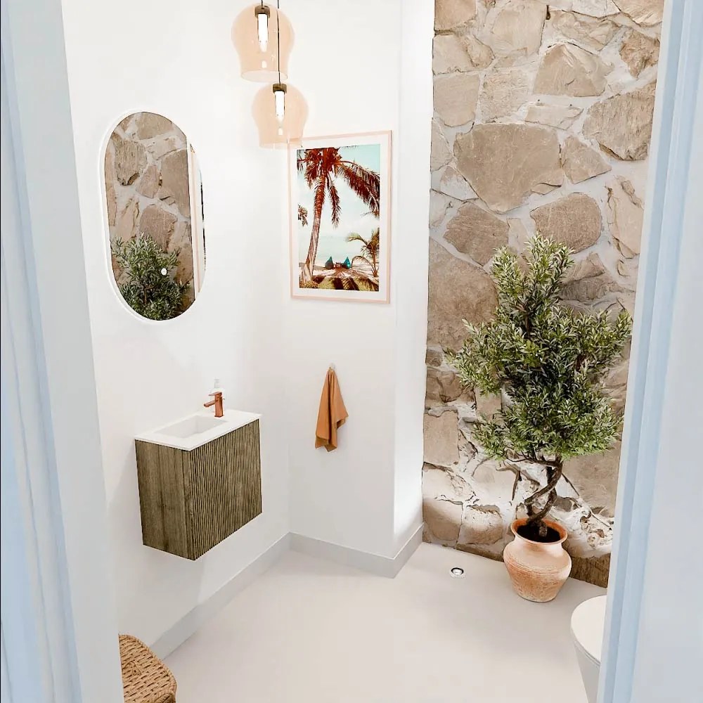 Mondiaz Joya 40cm toiletmeubel dusk met wastafel faye links 1 kraangat talc