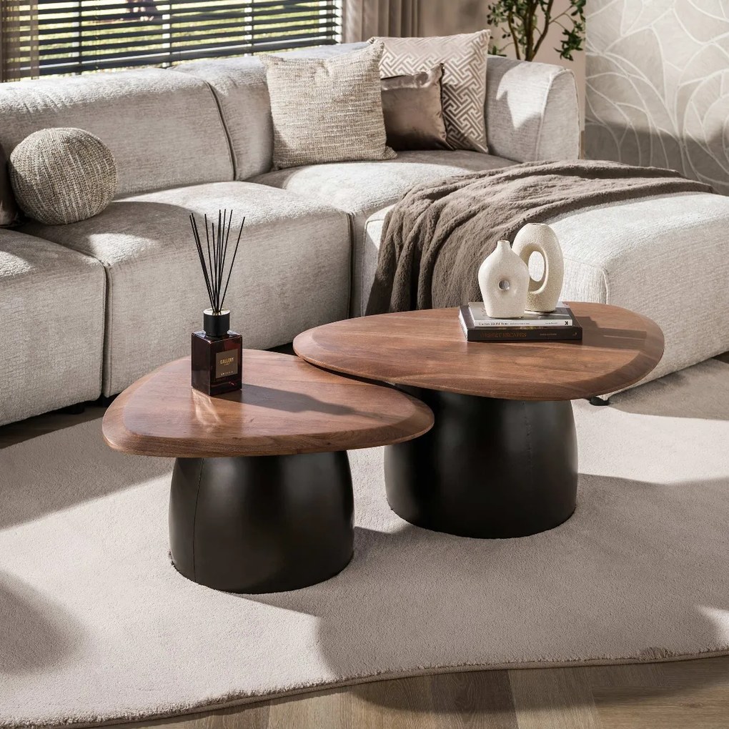 Salontafelset Driehoek Acacia Bruin - 92 X 92cm.