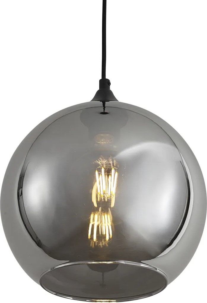 Art deco hanglamp zwart met smoke glas - Wallace