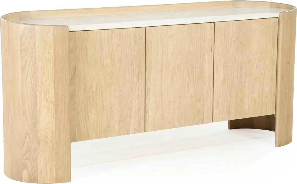 Dressoir Eiken Met Wit Marmer - 165x45x75cm.