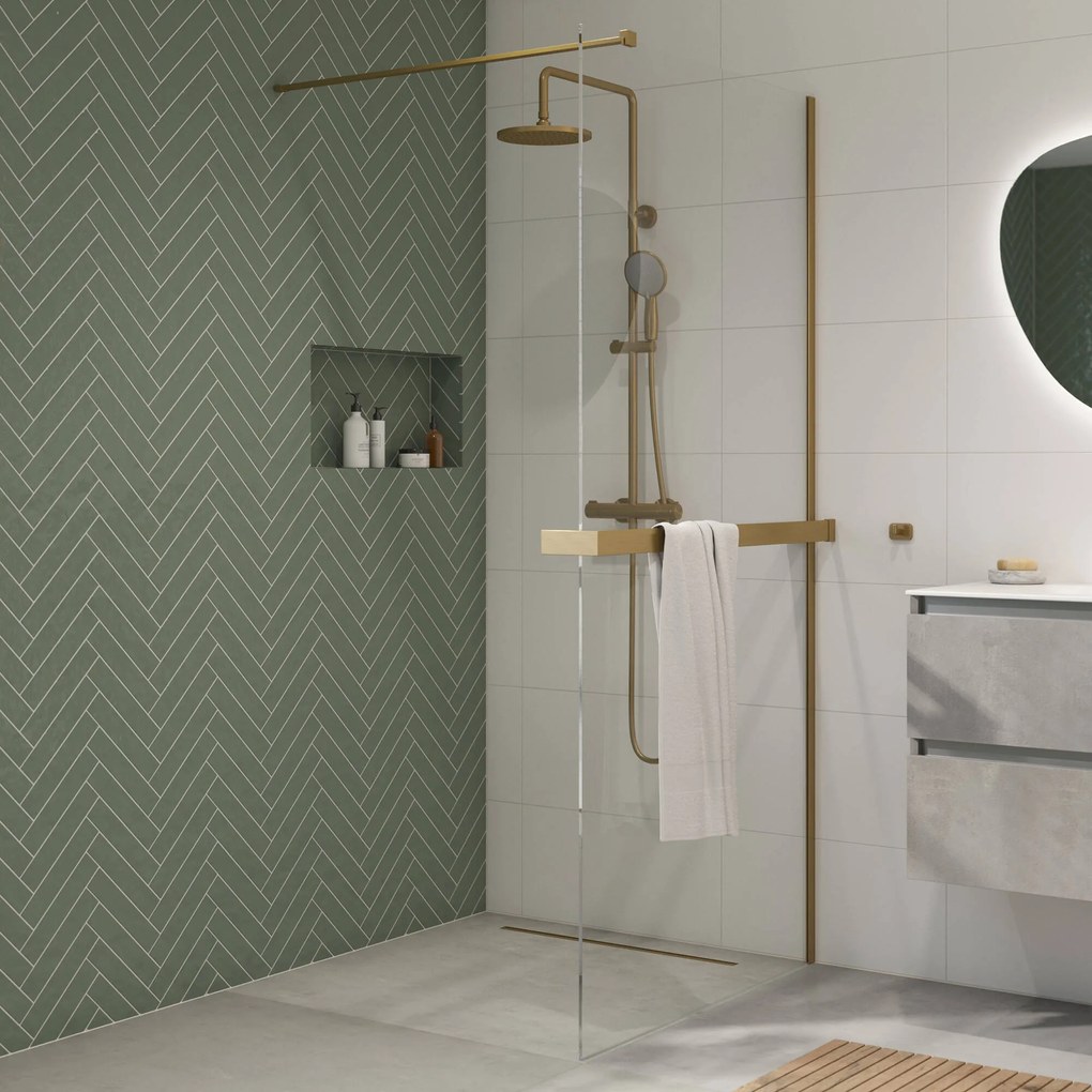 Saqu Modulo inloopdouche incl. antikalk 120x210cm met handdoekhouder geborsteld messing