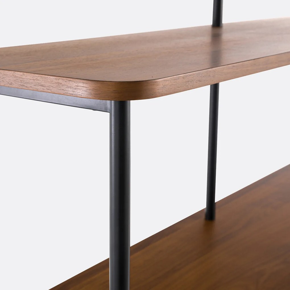 Asymmetrische boekenkast, walnootfineer en staal, KERRIE