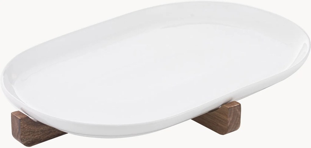 Porseleinen ovenschaal Alto met houten standaard
