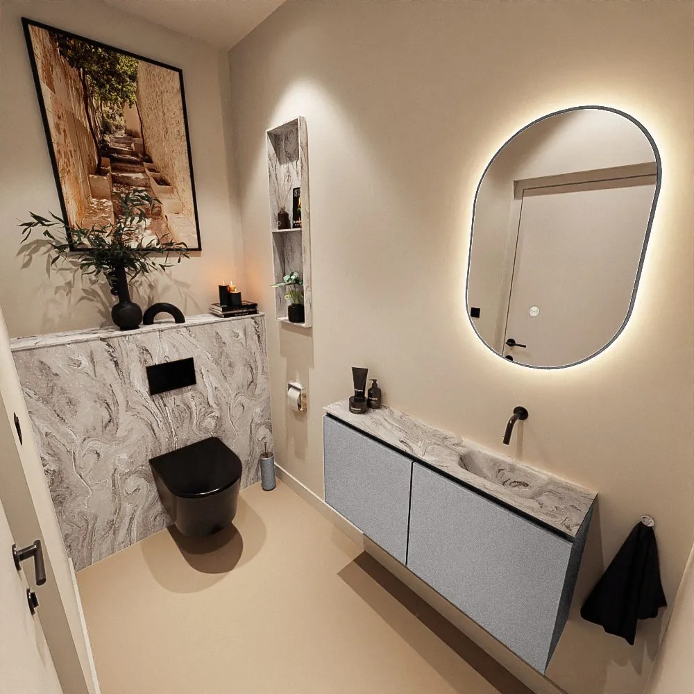 Mondiaz Ture DLux toiletmeubel 100cm plata met wastafel glace rechts zonder kraangat