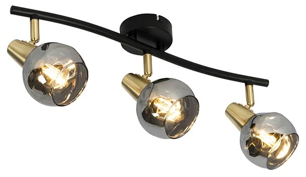 Plafondlamp goud 45 cm met smoke glas 3-lichts - Vidro