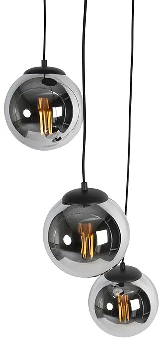 Smart hanglamp zwart met smoke glas 3-lichts incl. Wifi ST64 - Pallon