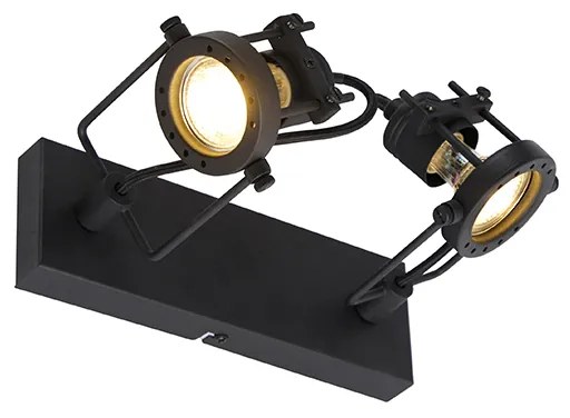 Industriële Spot / Opbouwspot / Plafondspot zwart 2-lichts - Suplux Industriele / Industrie / Industrial GU10 Binnenverlichting Lamp