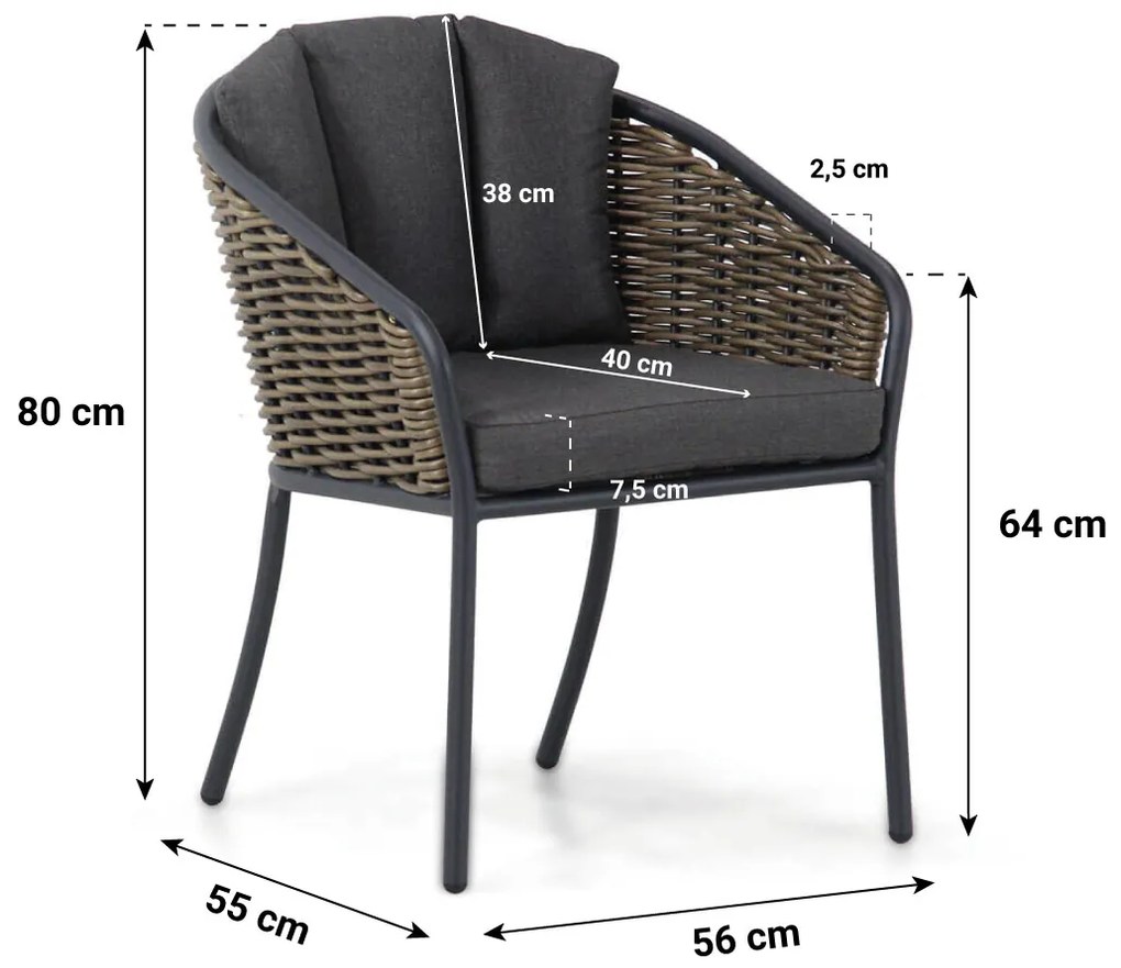 Bistroset 2 personen 70 cm Aluminium/wicker Grijs Santika Furniture Santika Tika