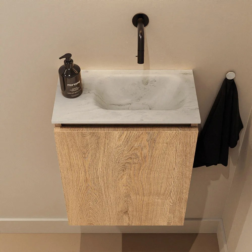 Mondiaz Ture DLux toiletmeubel 40cm washed oak met wastafel opalo rechts zonder kraangat