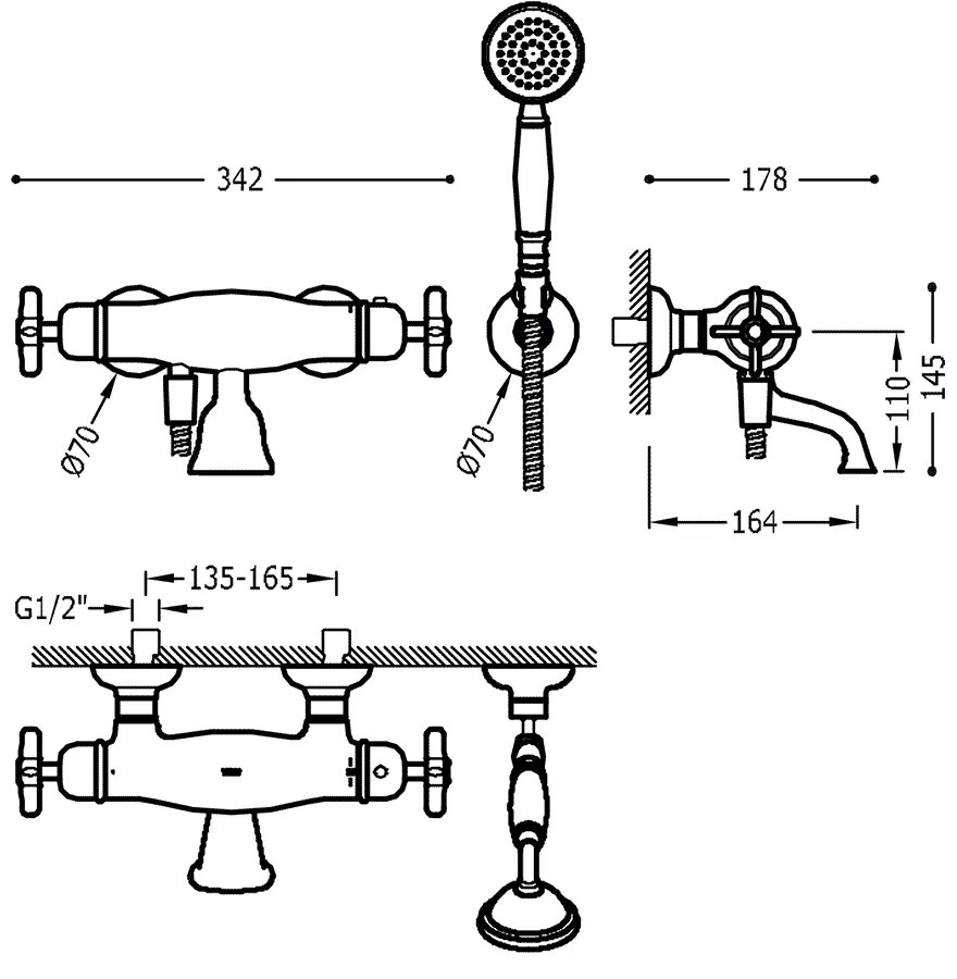 Tres Clasic thermostatische badkraan met doucheset chroom