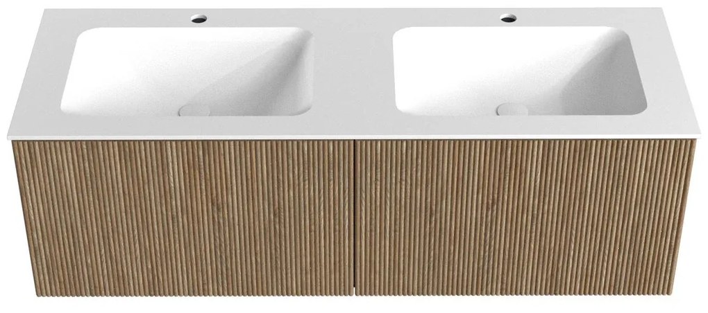 Mondiaz Kurve 130cm badmeubel dusk met 2 lades en wastafel cloud dubbel 2 kraangaten