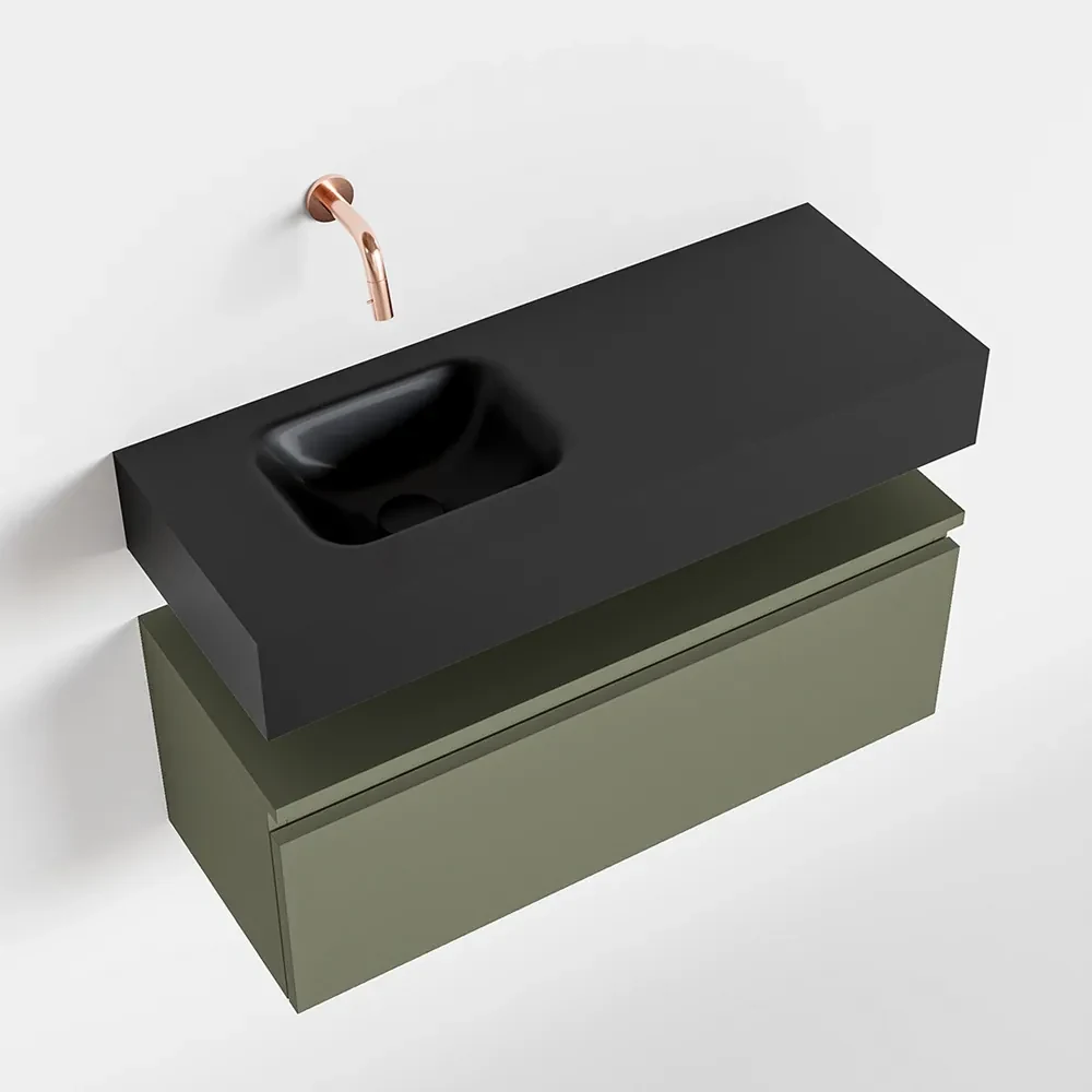 Mondiaz Andor toiletmeubel 80cm army met zwarte wastafel links zonder kraangat