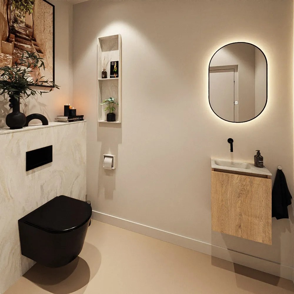 Mondiaz Ture DLux toiletmeubel 40cm washed oak met wastafel ostra links zonder kraangat