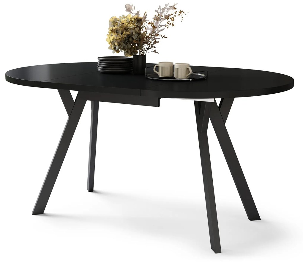 ALMO Zwarte/Zwarte poten - RONDE LOFT/INDUSTRIËLE TAFEL VOOR WOONKAMER/EETKAMER, UITSCHUIFBAAR