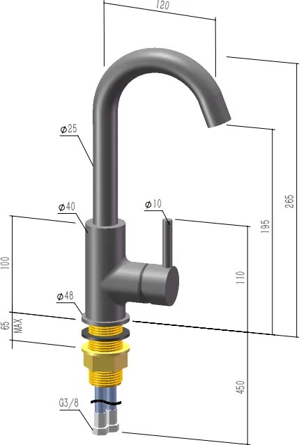 Saniclear Antique Matrix wastafelkraan met hoge uitloop verouderd messing