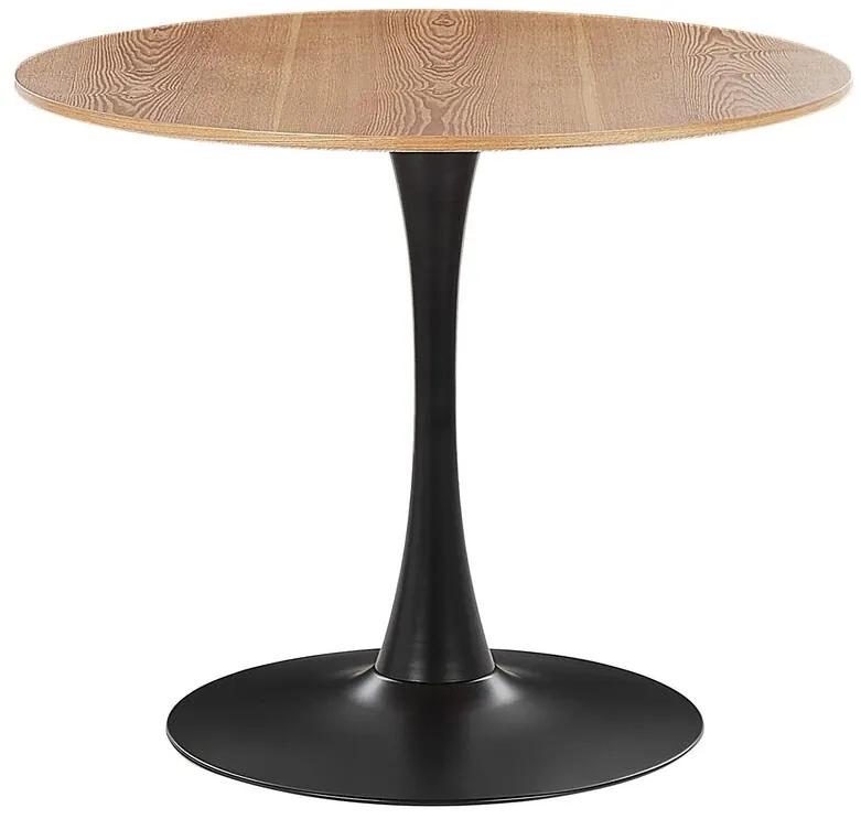 Eettafel licht houtkleur / zwart ⌀ 90 cm BOCA Beliani