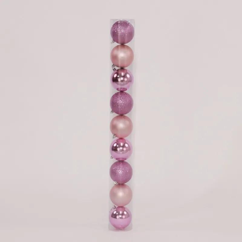 9 Onbreekbare kerstballen in koker diameter 8 cm roze classic