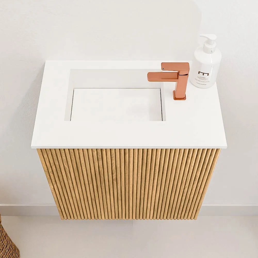 Mondiaz Joya 40cm toiletmeubel oak met wastafel faye links 1 kraangat talc