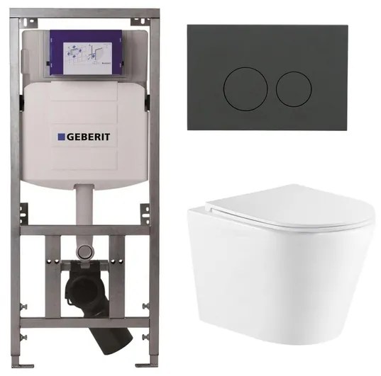 QeramiQ Dely Toiletset - 36.3x51.7cm - diepspoel - rimless - Geberit UP320 inbouwreservoir - softclose toiletzitting - bedieningsplaat mat antraciet - ronde knoppen - wit mat SW543432/0701131/SW1102376