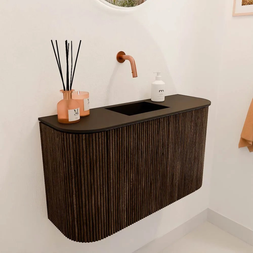 Mondiaz Joya 75cm toiletmeubel ronding links/rechts walnut met wastafel faye midden zonder kraangat urban
