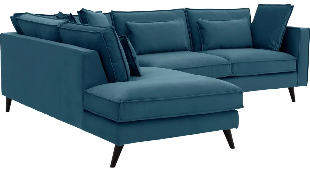Goossens Bank Suite blauw, stof, 3-zits, elegant chic met ligelement links