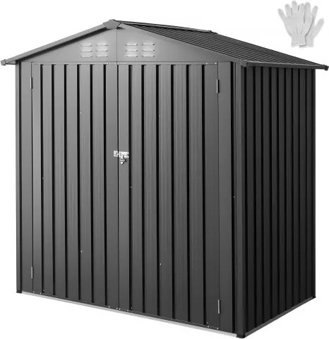 VEVOR Metalen Gereedschapsschuur, Gereedschapsschuur met Afsluitbare Deuren en 4 Ventilatieroosters, Tuinschuur met Schuin Dak, Opslagschuur voor Achtertuin, Tuin, Terras, Fiets, 1860x1210x1841 mm