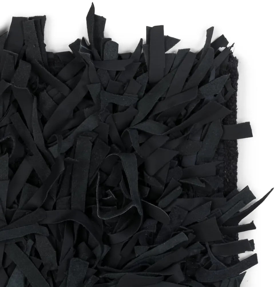 vidaXL Tapijt shaggy hoogpolig 120x170 cm echt leer zwart