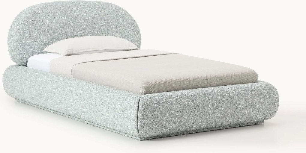 Bouclé gestoffeerd eenpersoonsbed Alba met opbergruimte