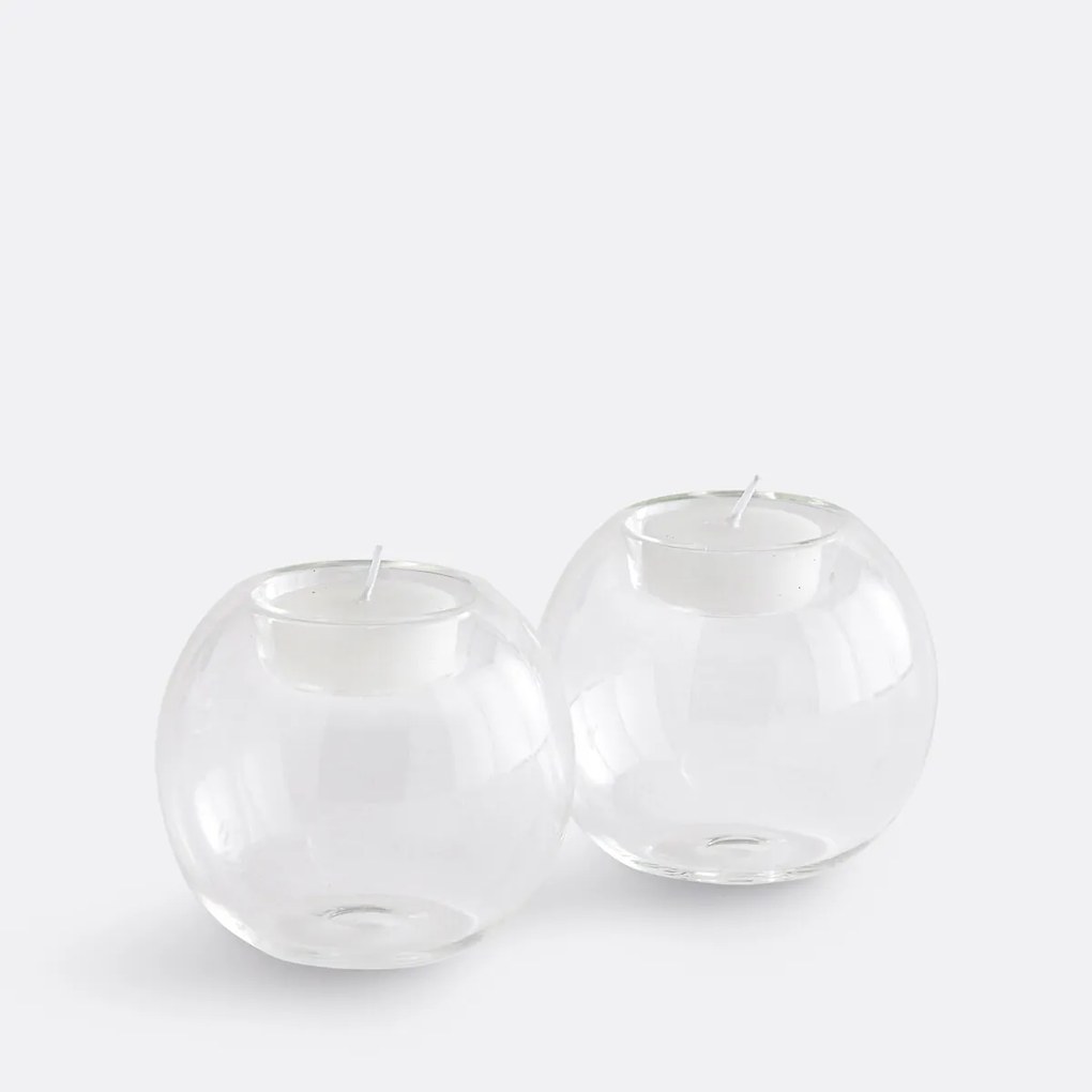 Set van 2 kandelaars van transparant glas, hoogte 7,5 cm, OVIA