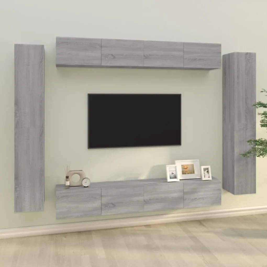 vidaXL 8-delige Tv-meubelset bewerkt hout grijs sonoma eikenkleurig