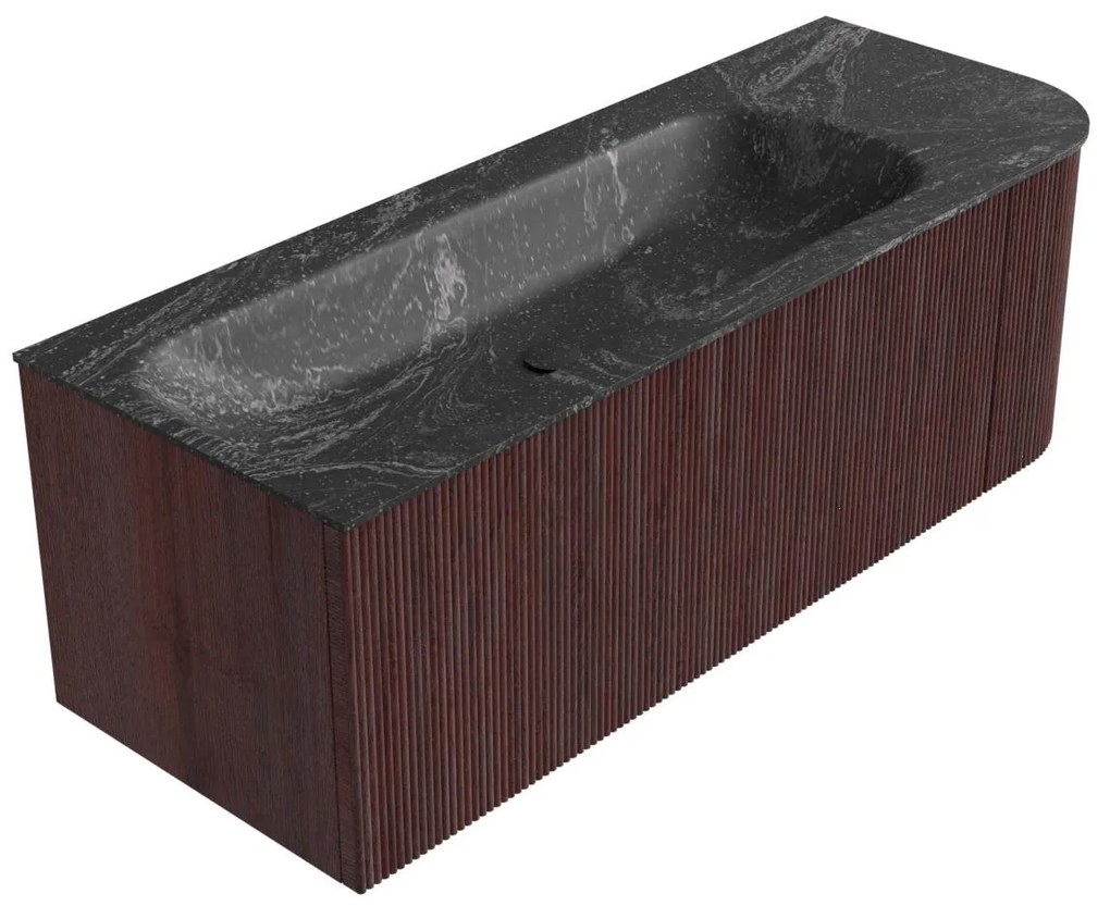 Mondiaz Kurve-dlux 125cm badmeubel ronding rechts ruby met 1 lade en deur en wastafel big medium links zonder kraangat lava