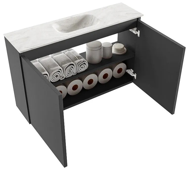 Mondiaz Ture DLux toiletmeubel 80cm dark grey met wastafel ostra midden met kraangat