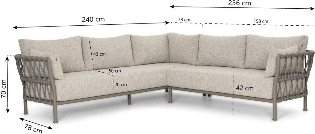 Hoek loungeset 5 personen Rope Taupe Santika Furniture Santika