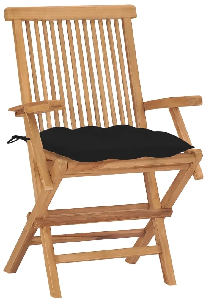 vidaXL Tuinstoelen 2 st met zwarte kussens massief teakhout