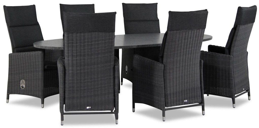 Tuinset 6 personen 240 cm Wicker Zwart Garden Collections Madera/Graniet