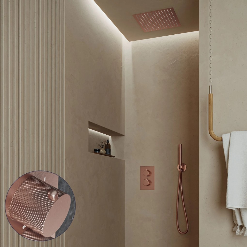 Saniclear Cube Curved inbouw regendouche met inbouw douchekop 30x30cm geborsteld koper