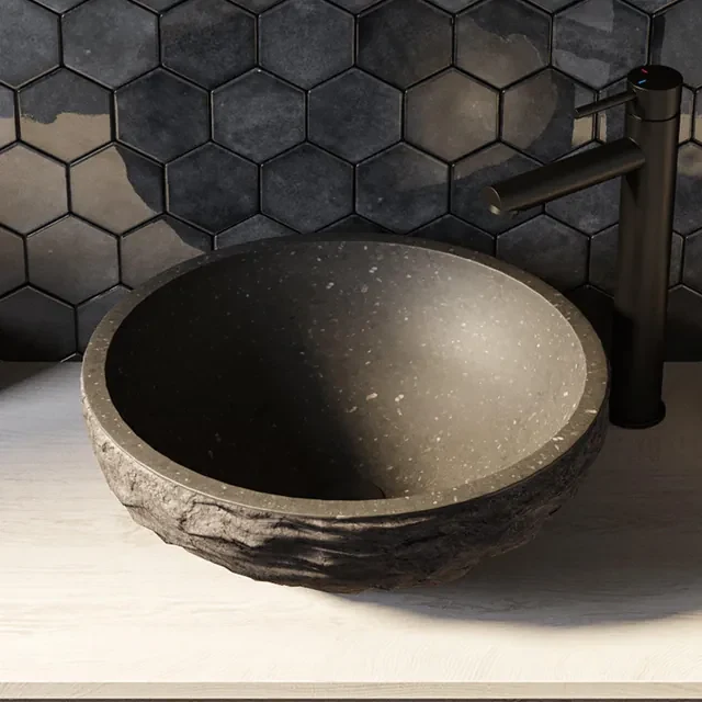 BRAUER Molten waskom - 42 - rond - hamerslag - natuursteen - basalt antraciet WK-ML42ROHAN