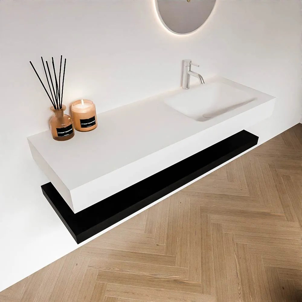 Zaro Alan badmeubel 130cm met planchet urban en vrijhangende wastafel cloud rechts 1 kraangat talc